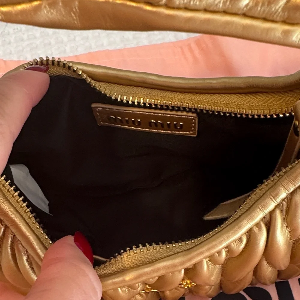 Bali Miu Miu Metallic Gold Quilted Mini Hobo Bag - Picture 6 of 6